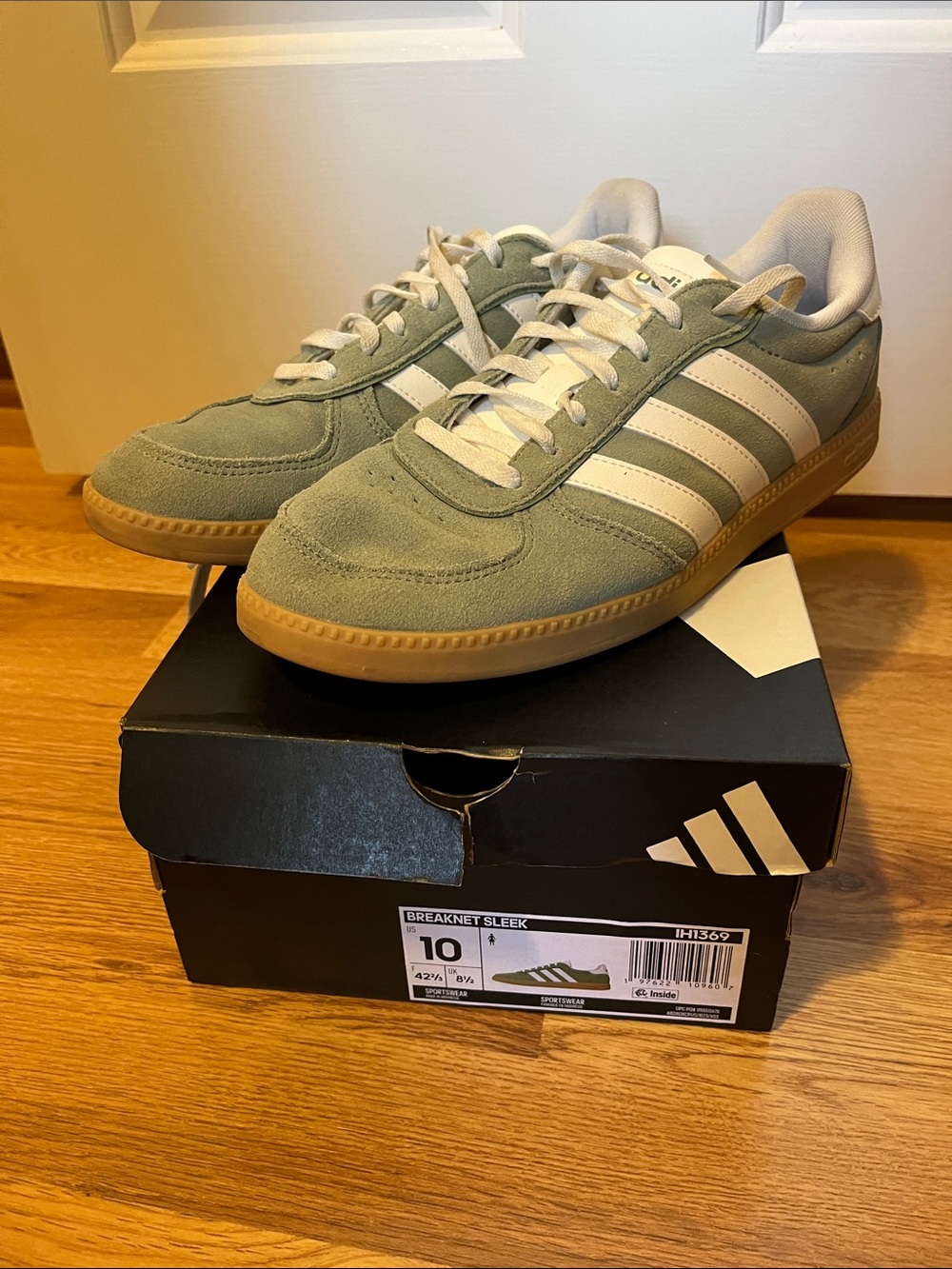 Adidas Women’s Green Suede Breaknet Sleek Sneakers with White Stripes